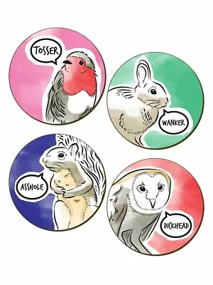 £8.95 • Buy Cute But Abusive 4 Piece Coaster Set -four Rude Sweary Robin Owl Bird Rabbit Fun