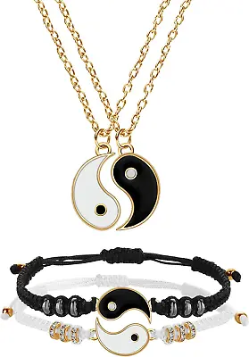 Yin Yang Friend Or Couple Bracelet With Necklace Set 2 Pieces Matching Yin Yang • $19.99