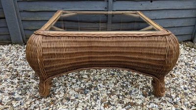 £39 • Buy Vintage Bamboo Rattan Wicker Glass Top Coffee Table