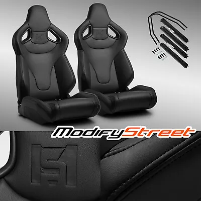 Black PVC Reclinable C-Series Sport Racing Seats Pair W/Slider Left/Right • $359.98