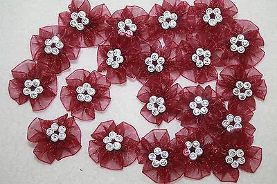 £6.59 • Buy Diamante Chiffon Flowers 20pc Sewing Embellishment Haberdashery Craft Baby Dress