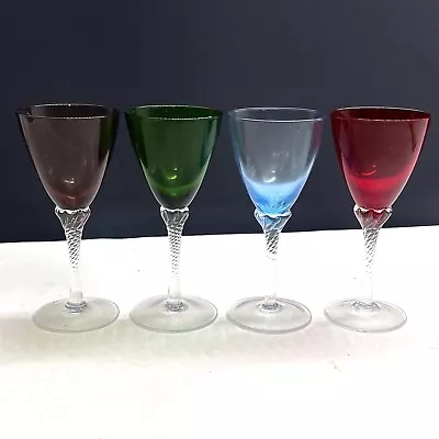 4 X Vintage Coloured Wine Glasses Set. Purple Blue Green Red 14.5 Cm • £29.99