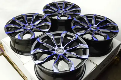 Kudo Racing Intimidate 17x7.5 5x114.3 +38 Black W/Blue Polish Face Wheels Rims • $759