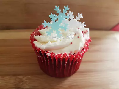 36 Edible Snowflake Cupcake Toppers Christmas Wafer Paper Snow Flake Decorations • £2.54