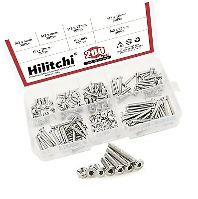 £19.79 • Buy Hilitchi 260-Piece Metric M3 Hex Socket Flat Head Countersunk Bolts Screw Nut...