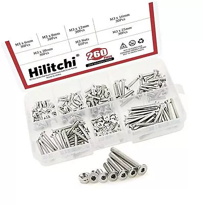 £19.79 • Buy Hilitchi 260-Piece Metric M3 Hex Socket Flat Head Countersunk Bolts Screw Nut...