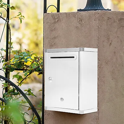 Stainless Mailbox Locking Mail Box Wall Mounted Drop Money Security Box Outdoor • $31.36