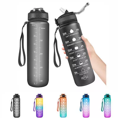 1L Sports Water Bottle Gym Travel Drinking Leakproof Bottle With Straw Bpa Free • £7.95