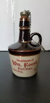 Foust Distillery Whiskey Wm Foust Compliments Stoneware Jug Out Of Glen Rock Pa • $395