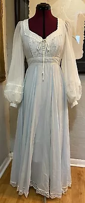 Vintage 70s Gunne Sax Maxi Dress Light Blue Lace Up Long Sleeve Size 9 Prom • $245