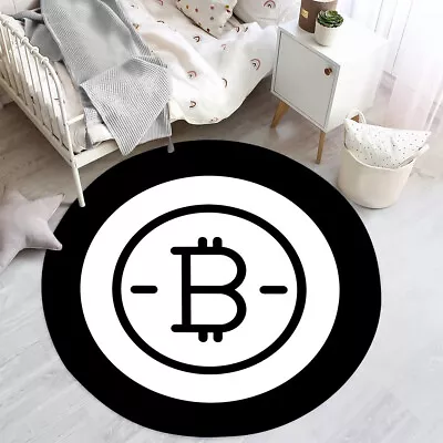 Funny Kids Rug Black And White Bitcoin Round Carpet Rubber Non Slip Area Rugs • $179.99