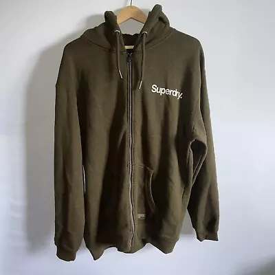 Superdry Hoodie Men’s XL Khaki Zip Up Hooded Long Sleeve Logo Cotton • $18.30