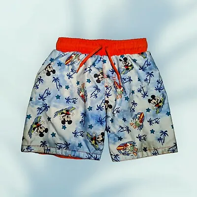 MICKEY MOUSE Swim Shorts 3T Toddler Boys DISNEY Blue Red Board Shorts PALM TREES • $12.99