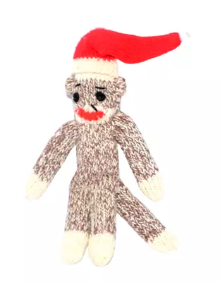 Miniature Sock Monkey Plush Stuffed Animal 4.5  Tall  Red Stocking Santa Hat • $14.99