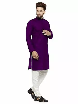 Traditional Wear Men Indian Ethnic Dress Mens Kurta Casual Plain Shirt • $19.90