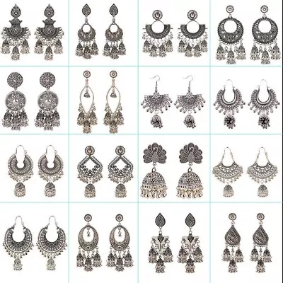 $4.28 • Buy Vintage Sliver Jhumka Bollywood Gypsy Ethnic Women Drop Earrings Indian Jewelry