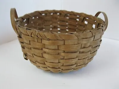 Antique Woven Splint Small Berry Bushel Basket With Handles 5 Wide 2 3/4 Tall • $49