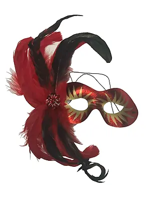 Red Black & Gold Masquerade Ball Venetian Mask Fancy Dress New Years Eve Ball • £5.50