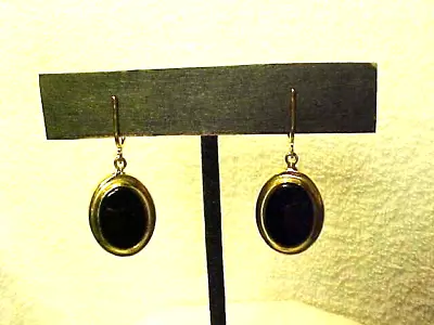 Vintage Sarah Coventry Gold Tone Black Enamel Oval Dangle Clip Earrings • $9.99