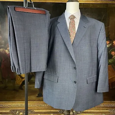 Jack Victor Reflex Stretch 56R 48 X 28 Gray Blue Micro Check Wool Blend 2Pc Suit • $199.49