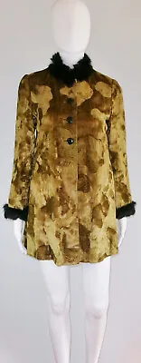 Vintage Womens Chinese Crushed Velvet Fur Trim Dress Coat Jacket Small 1960s 70s • $67.99