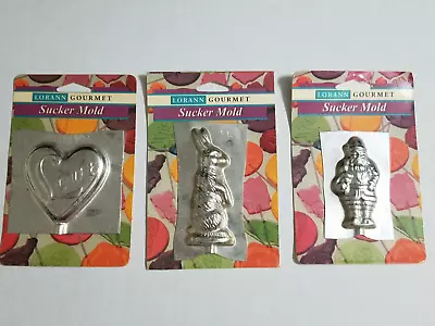 Vintage Lorann Tin Santa Rabbit & Heart --Chocolate-Candy-Lollipop-Sucker Molds • $16