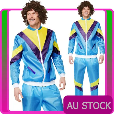 Mens 80's Costume Height Fashion Scouser Tracksuit Blue Suit 80s 1980s Party • $41.99