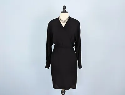 Vintage 80s Sonia Rykiel For Bergdorf Goodman Black Wrap Evening Cocktail Dress • $55