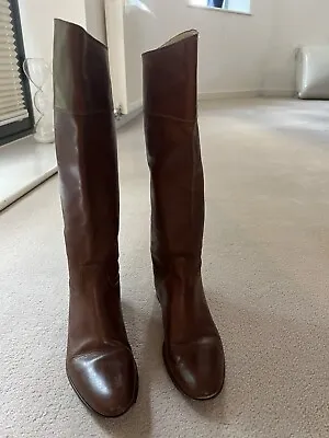 £25 • Buy Tan Leather Flat Riding Style Boots From LK Bennett - Size 38