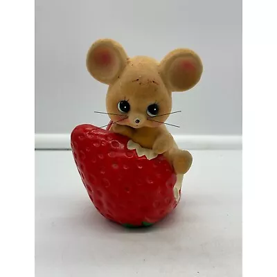 Vintage Bobble Head Mouse Eating Strawberry Piggy Bank Japan Kitsch • $25