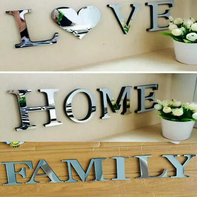 4 Letters Love Home Furniture Mirror Tiles Wall Sticker Self-Adhesive Art Decor • £3.85