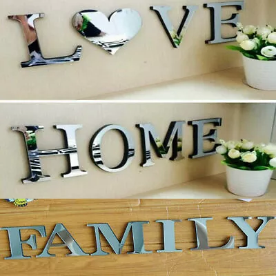 4 Letters Love Home Furniture Mirror Tiles Wall Stickers Self-Adhesive Art Decal • £3.80