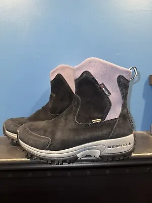 Merrell Boots Womens 6.5 Tundra Waterproof Black Polartec Pull On Hiking Shoes • $49.99