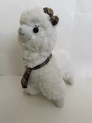 EUC Amuse Alpacasso Plush 40cm 16  White Plaid Bow Tie Cute Fluffy Alpaca Llama • $18.99