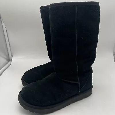 Black Uggs Suede Tall 1102939 Leopard Interior Shearling Size 7 • $33.99