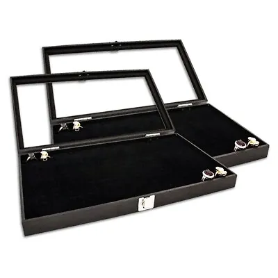 US Seller ~ 2pc Black Wooden Jewelry Display Case Organizer With Glass Top • $35.99