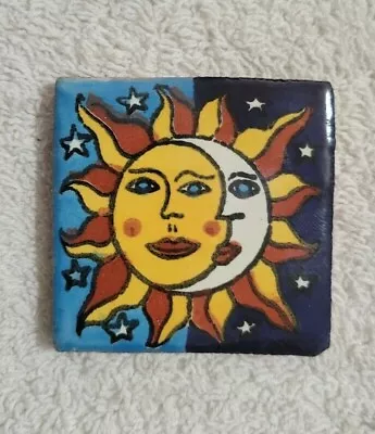 Glossy  Moon Sun Stars  Mexican Talavera Ceramic Tiles 2x2 • $4