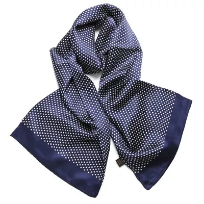 Mens 100 Silk Scarf Double Layer Long Neckerchief Blue Polka Dot Design • $17.84