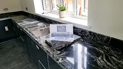 Cosmic Black Granite Kitchen Worktop Countertops Natural Stone Best Price Sample • £3