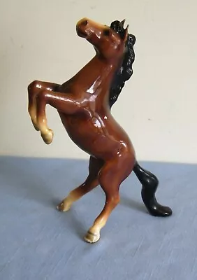 Vintage Mortens Studio Brown Bay Rearing Horse Porcelain Figurine Glossy • $35