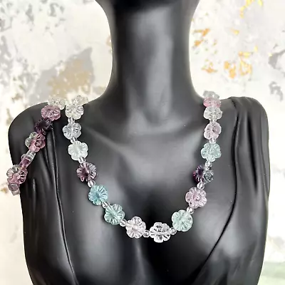 Rainbow Fluorite Flower Bead Necklace & Bracelet Set Natural Stone Sterling Silv • £38.88