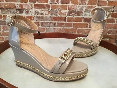 DG2 Diane Gilman Beige Ankle Strap Chain Detail Platform Wedge Sandal NEW • $22.95