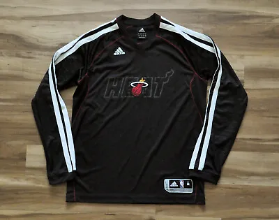 Miami Heat Adidas Shirt Warm Up Long Sleeve Black NBA LeBron Wade Men M • $49.99