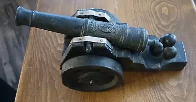 Vintage Metal Cannon Wood Base On Wheels 10  Replica Toy • $0.99