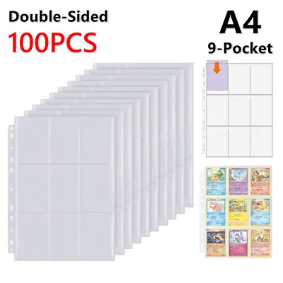 100 Sheets A4 Double-Sided 9-Pocket Pages Trading Card Sleeves Pages Collect  • £11.99