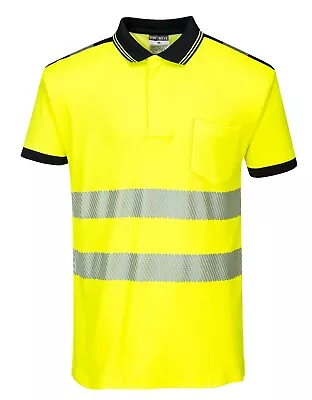 Portwest T180 PW3 Hi Vis Reflective Contrast Short Sleeve Polo Shirt • $35.23