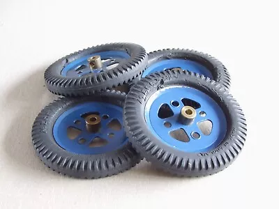 4 Meccano Black Rubber Tyres On English Blue Pulleys Part 142a 20a • £10