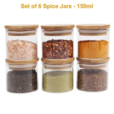 £13.95 • Buy Small Glass Canister With Natural Bamboo Lid, Airtight Sealing, Mini Spice Jars