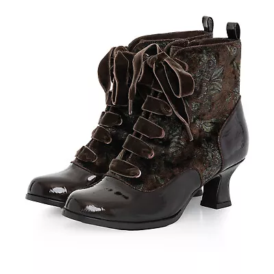 £74.75 • Buy Ruby Shoo Beth Mid Heel Lace-Up Victorian Boot With Purple/Black Laces UK 3-9