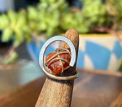 Vintage Silver Alloy Carnelian Ring Gemstone Crystal Modern Modernist Jewelry  • $35